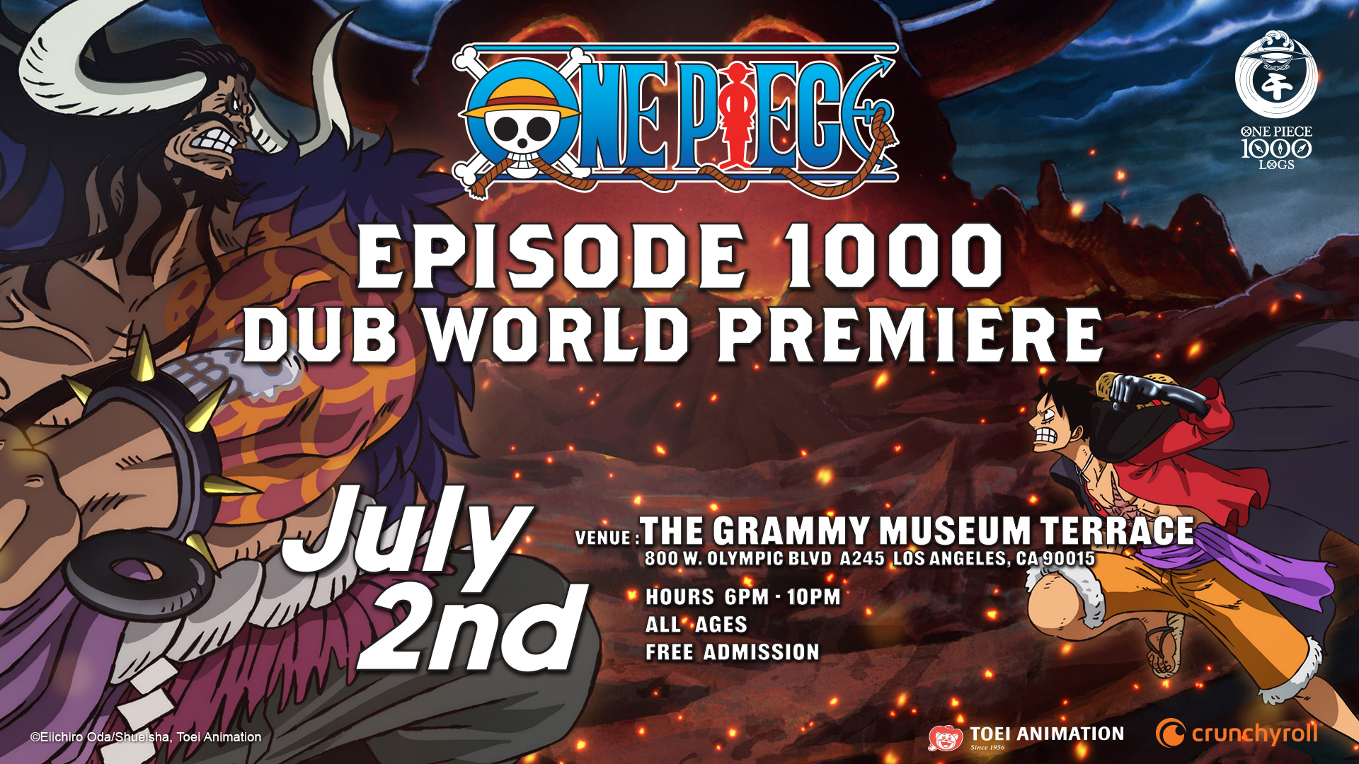 Toei Animation and Crunchyroll will be co-hosting the special event “One  Piece Episode 1000 Dub World Premiere” at AX 2023! - Anime Expo